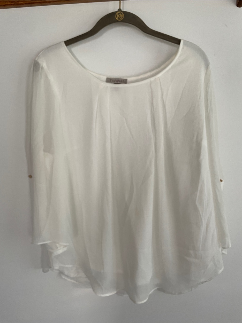 Roz & Ali Cream Sheer Scoop-Neck Blouse